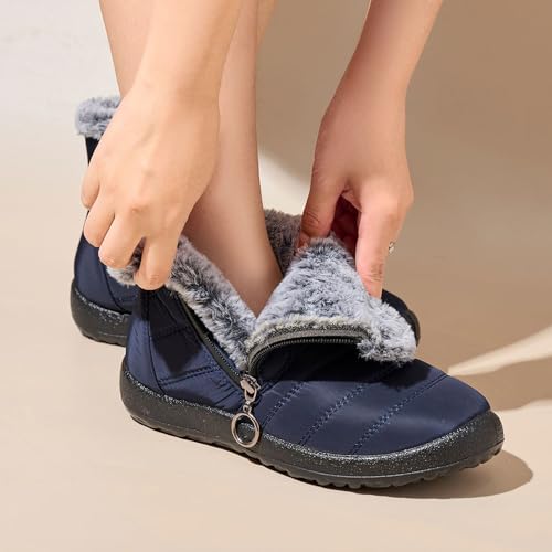 Women's Cozy Winter Waterproof Anti-Slip Orthopedic Boots, Fur Lined Ankle Snow Boot, Outdoor Side Zipper Short Boot4