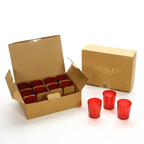 Hosley Set of 24 Votive/Tealight Candle Holders - Your Choice of Colors. Ideal for Weddings, Parties, and Special Events (7-Red)