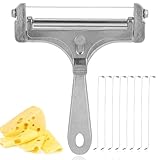 lasuroa Cortador de Queso, Rebanador de Queso Acero Inoxidable con 8 Alambres Adicionales Cortador Manual Ajustable para Cheddar Gruyere y Mozzarella Cocina Cortar Herramientas (Plata)