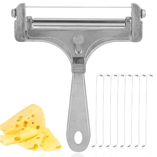 lasuroa Käseschneider, Käsehobel mit Draht aus Edelstahl mit 8 Zusätzlichen Drähten Verstellbarer Hand Käseschneider für Cheddar Gruyère Mozzarella Küchenschneidewerkzeuge (Silber)