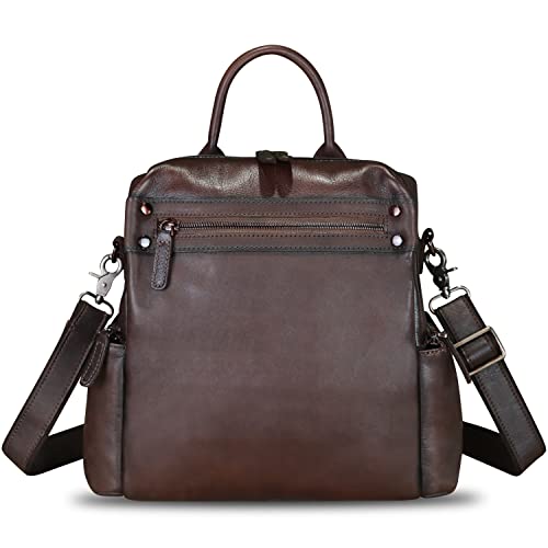 Image of Genuine Leather Backpack for Women Convertible Design Shoulder Bag Vintage Casual Daypack Knapsack Rucksack Purse (Coffee)