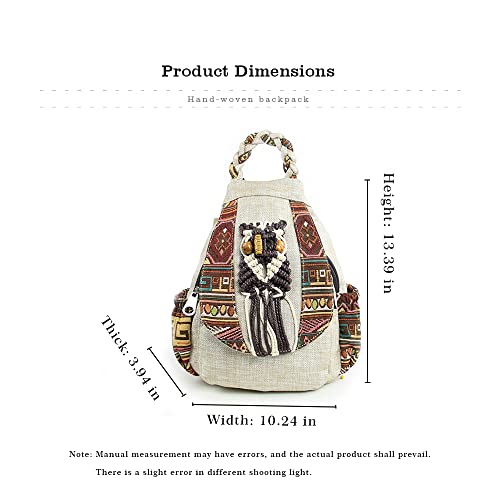 Image of Womens Boho Cotton Hemp Cloth Backpack Boho Vintage Embroidered Casual Purse Handbags Messenger Bag Owl