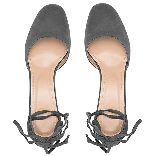 MOOMMO Women Ankle Strap Heels Pumps Shoes Low Chunky Block Heel Lace Up Sandals Round Closed Toe Cutout Dress Shoe Suede D-Orsay 2" Heel Office Work Wedding Pump Party Comfort Elegant Size 4-11 M US3