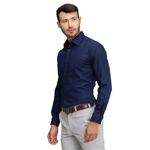 Image of Raymond Men's Slim Fit Solid Pattern Pure Cotton Full Sleeve Semi Cut Away Collar Formal Shirt