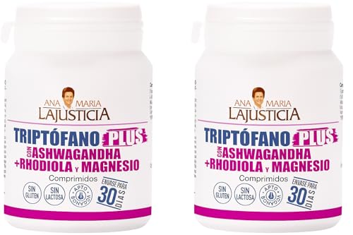 Pack 2 Triptófano plus con Ashwagandha, Rhodiola y Magnesio 60 comprimidos | 0% estrés físico y mental | 120 Comprimidos | ANA MARIA LA JUSTICIA | ROXUSH