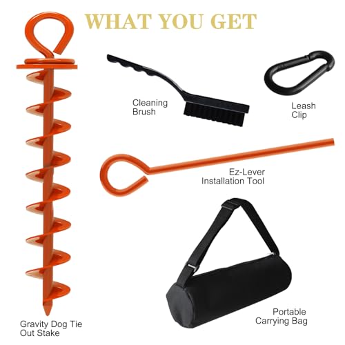 Image of Eurmax USA Heavy Duty Dog Tie Out Stake, No-Tangle In Ground Anchor Runner for Large Dogs up to 210 Lbs - Perfect for Yard, Beach and Camping (Large,Orange)