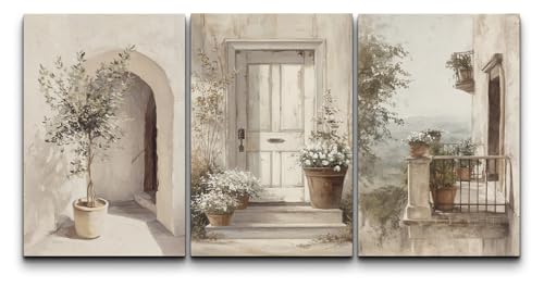 wall26 Canvas Print Wall Art Set Mediterranean Courtyard with Olive