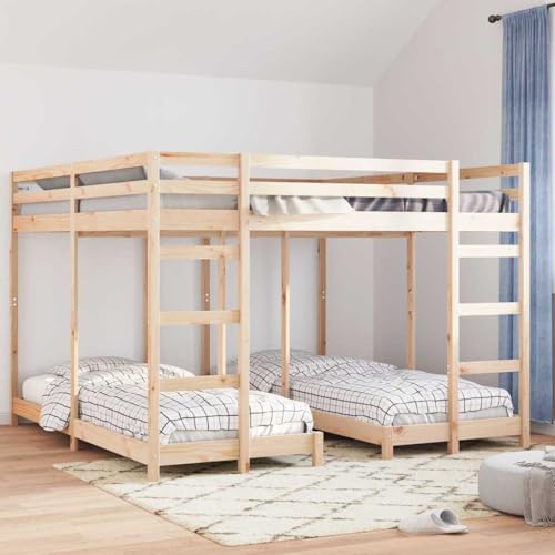 Yunovire Litera triple de madera maciza de pino natural, 200 x 200 cm, diseño que ahorra espacio, con somier, para habitación de niños, habitación de invitados