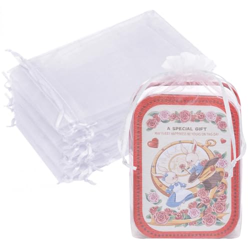 Image of 50PCS Organza Bags 6x9 White Large Mesh Gift Bags Drawstring Cute Sheer Pouches Mini Baggies for Jewelry Candy Makeup Sachet Soap Mother's Day Wedding Birthday Baby Shower Party Favors