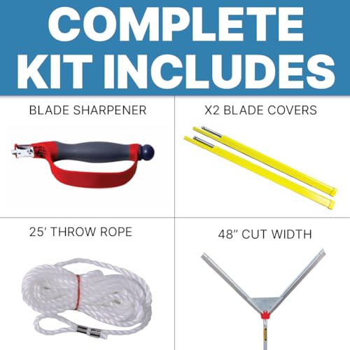 Jenlis The Original Weed Razer, Lake Weed Cutter, Large Pond Aquatic Plant Cutting Tool, Long and Sharp Razor Blades Shear Cattail, Reed, Lilly & Chara Algae, 48 Inch Cut Width, 25 Foot Throw Rope