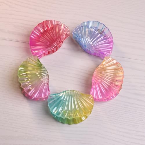 Image of 5 Pcs Korean Gradient Shell Hair Claw Clips Colorful and Durable Clutches Thick & Thin Hair, Strong Hold Hair Clutcher Accessories for Women & Girls