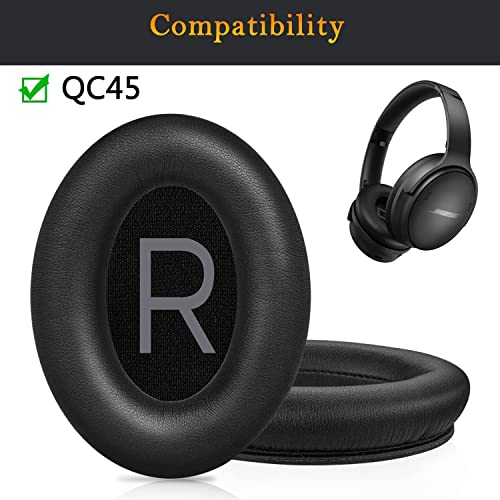 Image of Mizi Professional Ear Pads Cushions Replacement for Bose QuietComfort 45 (QC45) Over-Ear Headphones, Ear Pads with Softer Protein Leather, Noise Isolation Memory Foam - Black