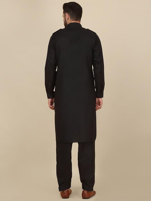 Image of KRAFT INDIA Men's Cotton Pathani Kurta With Drawstring Salwar Set