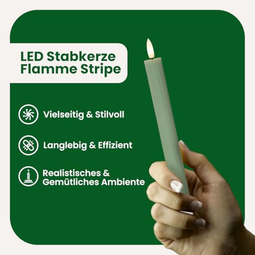 Star 2er Set LED Stabkerzen Echtwachs - Flammenlose Kerzen mit Timer, Grün – Ansicht 2