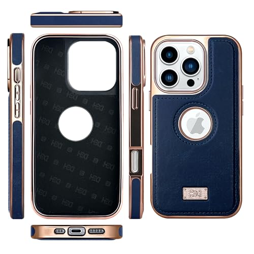 Image of BOUNCEBACK Faux Leather Electroplated Logo Cut Back Case /Cover for iPhone 16 Pro - Midnight Blue