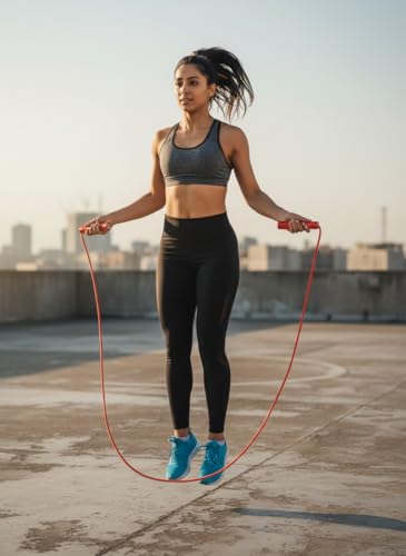 Image of Weighted Jump Rope - Heavy Jump Ropes with Adjustable Extra Thick Cable, Aluminum Handles, High-Speed Ball Bearings, Premium Skipping Rope for Workouts Crossfit Home Fitness MMA (Red)