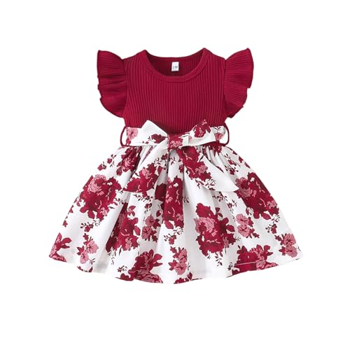 Robe manches papillon petite fille imprimée contrastée WWricotta