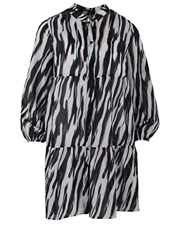 Marc Aurel Kleid Langarm Rundhals geknöpft Animalprint Muster Schwarzbraun...