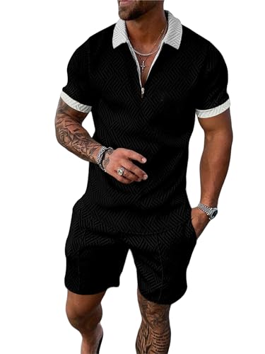 MQUN Summer men short sets outfits 2 Piece Short Sleeve Polo Shirt Shorts Set men short sets outfits Casual Sport Suit