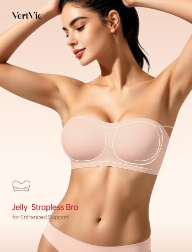 Image of Vertvie Womens Strapless Bra Jelly Push Up Seamless Bandeau Bra Wireless Non Slip Silicone Tube Top Bras Padded Bralette