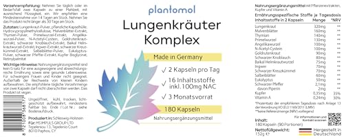 16-fach Komplex! 180 Lungenkraut Kapseln hochdosiert mit Lungwort Malvenblättern Thymian Primelwurzel Eukalyptus & Salbeiblättern