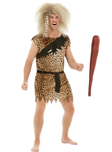 Funidelia | Déguisement des cavernes avec matraque pour homme Troglodyte & Âge de pierre - Déguisement pour Adultes et accessoires pour Halloween, carnaval...