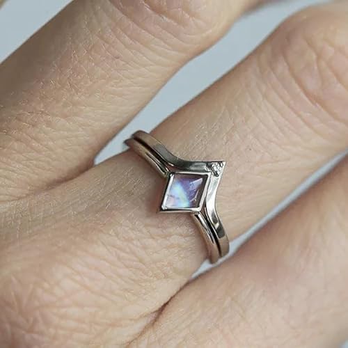 Fashion 2-Piece Simulated Moonstone Ring Set for Women Trendy Engagement Jewelry