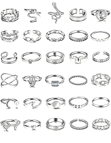 iF YOU 30 Pcs Gold Knuckle Rings Set for Women, Vintage Stackable Cute Finger Midi Rings, Fashion Simple Silver Rings Pack Jewelry for Women Gift
