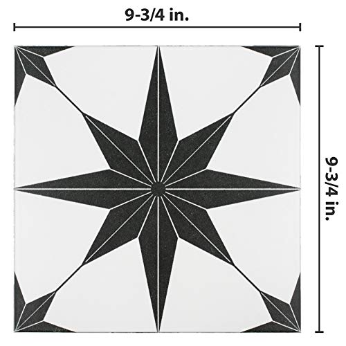 Somertile Stella Nero Encaustic 9-3/4" X 9-3/4" Porcelain Floor And Wall Tile #TOP7