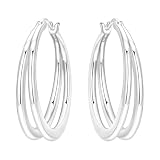 CYMYSS Pendientes de aro de plata de ley 925 para mujer, hipoalergénicos, de plata de ley, Medio, Plata de ley, Sin piedra preciosa