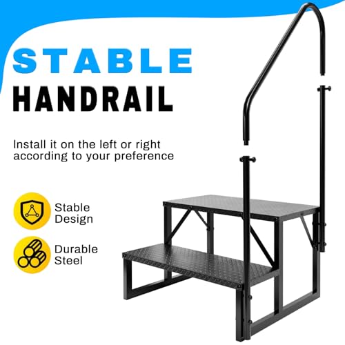 Image of 2 Step RV Stairs with Handrail, 660LBS Heavy Duty Anti-Slip Metal RV Steps, Detachable Outdoor Stairs for 5th Wheel /Hot Tub /Mobile Home /Pool