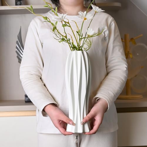 Kaitnax 12 " Flower Vase White Ceramic Vase Minimalism Style for Modern Table Shelf Home Décor White Vase for Pampas Grass, Office Decor - Image 4
