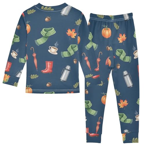 Pajama Sets Long Sleeve Autumn Pumpkin on Blue Soft Comfy Sleepwear 2 Piece PJS 3-8T3