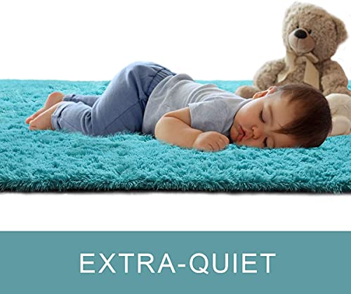 Image of Handmade 2 Inch Pile Height Super Soft Touch Export Quality Plain Shag Rectangular Carpets For Home Size 6 X 6 Feet Color Teal Blue