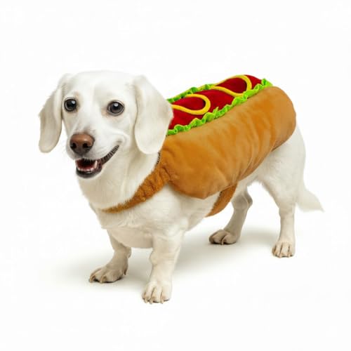 POPERIE Delicious Hot Dog Pet Costume - Small Breed Dog Funny Clothes Outfit Apparel (Large)