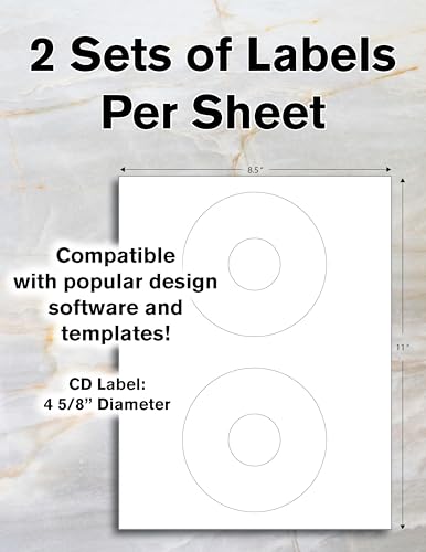 Image of CD /DVD Label Full Face | Qty 100 Disc, 200 Spine | 50 Sheets Total | Permanent White Matte | Inkjet & Laser Compatible | Customizable Printable | Blank Label