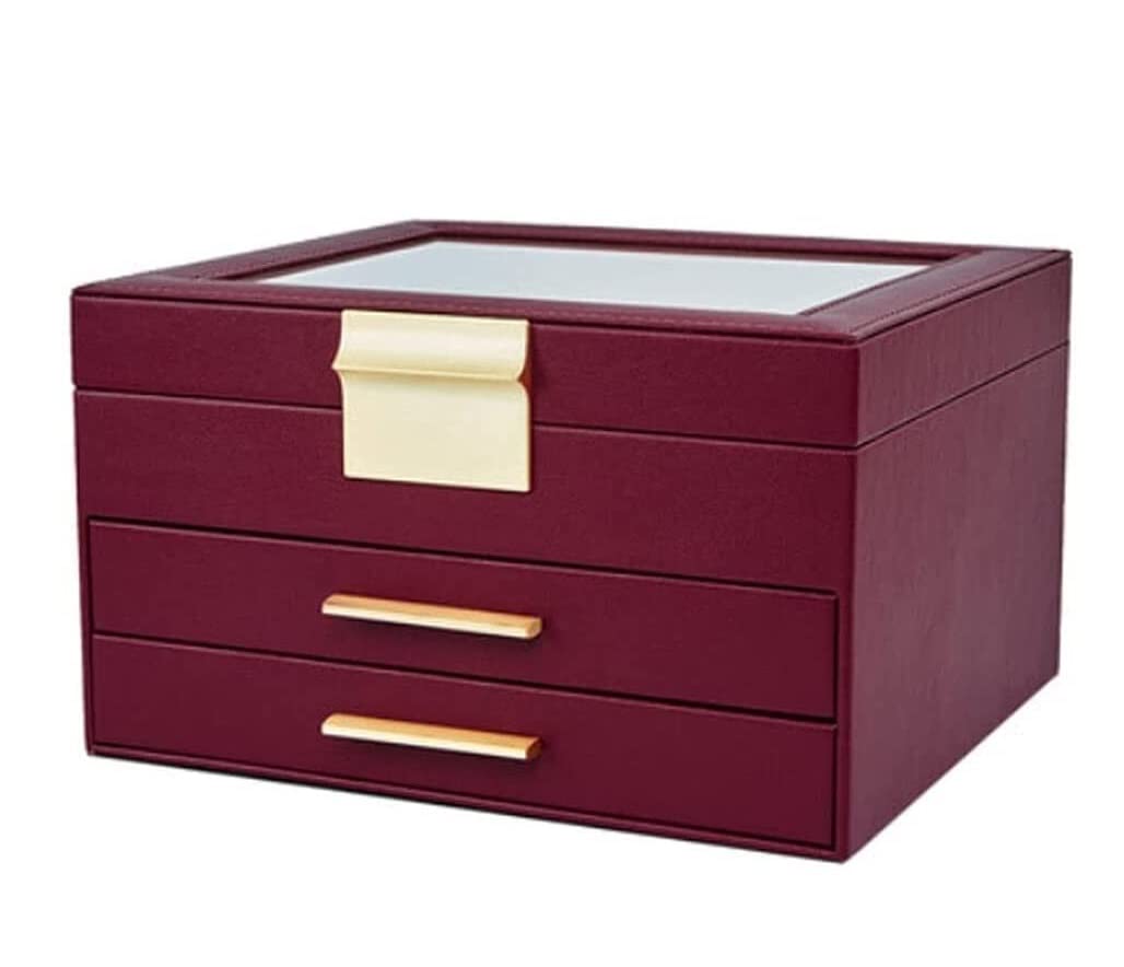 TIANQIHAO Watch Case Drawer Type Jewelry Box With Clear Glass Top Cover, Necklace Watch Earring Jewelry Leather Storage Box Watch Box,A-23.1 * 20.1 * 13.2cm