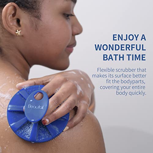 Image of Silicone Body Scrubber, Shower Bath Scrubber, More Hygienic Than Traditional Loofah, Lather Nicely, Long Lasting, Gentle Exfoliating Brush for Women Men Baby Sensitive Skin, 1 Pack, Blue