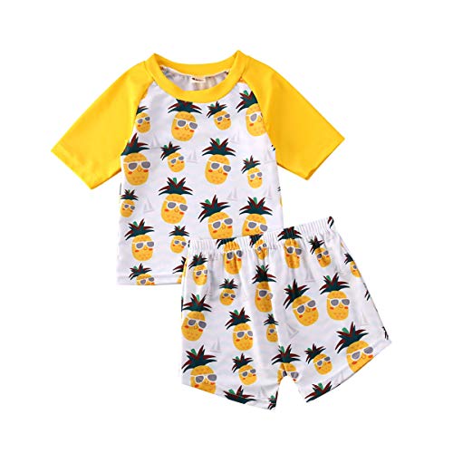 Menglo Toddler Baby Girls Boys Swimsuit Pineapple Short Sleeve Swimwear Beachwear Bathing Suit Summer 2Pcs (Yellow, 2-3 Y)