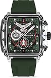 Police Clout Men’s Chronograph Watch, Square Green Dial, Silicone Strap