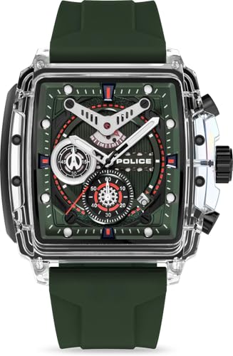 Image of Police Men's Chronograph Watch with Silicone Strap, Green, Modern