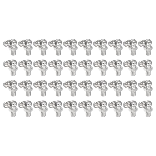 Image of uxcell Nickel-Plated Iron 90 Degree Grease Fitting M6 x 1mm Thread Hydraulic Grease Fitting Accessories, 40Pcs
