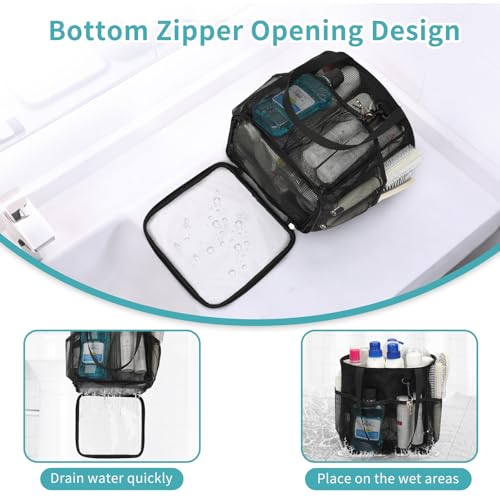 Mesh-Shower-Caddy-Portable-for-College-Dorm-Room-Essentials-Shower-Tote-Bag-with-Hanging-Hook-and-Drawstring-Quick-Dry-Toiletry-Bag-with-6-Pockets-for-Bathroom-Swimming-Gym-Camping-Beach-Travel