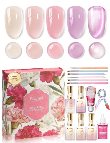 Beetles Petalled Grace Gel Nail Polish Kit, 4 Sheer Colors and 1 Cat Eye