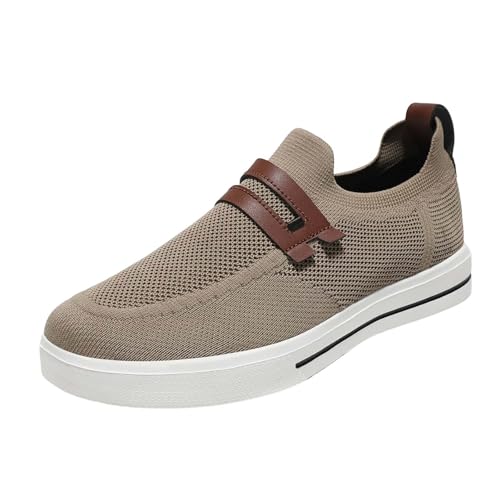 Generisch Zapatillas de deporte de malla para hombre, planas, antideslizantes, sin cordones, para el tiempo libre, para el verano, ligeras, para caminar en la calle, para el día a día, caqui, 42 EU