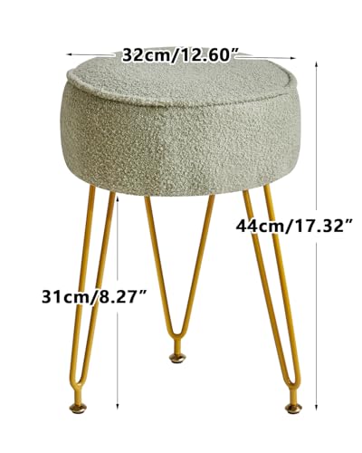IBUYKE Teddy Velvet Round Footrest Stool Ottoman, Makeup Vanity Stool Side Table, Velvet Dressing Table Seat, Pouf Couch Stool, for Living Room Bedroom, Light Green WBD009D