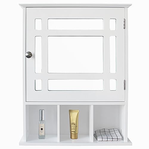 be current Mirrored Bathroom Cabinet Wall Mounted with Doors, Wooden Hanging Cabinet, Medicine Storage Cabinets Doors & Shelves Over The Toilet, Kitchen Cupboard, White