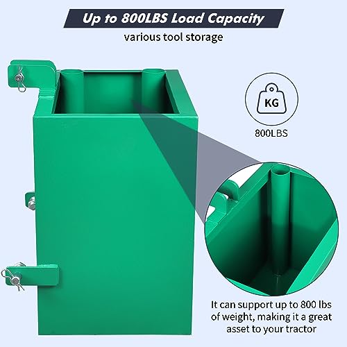 Image of Garvee 3 Point Ballast Box, 800 LBS Capacity, Standard 2 in Hitch Receiver, Fits Category 1 Tractor Attachment, with 5cu.ft Volume, Heavy Duty Steel