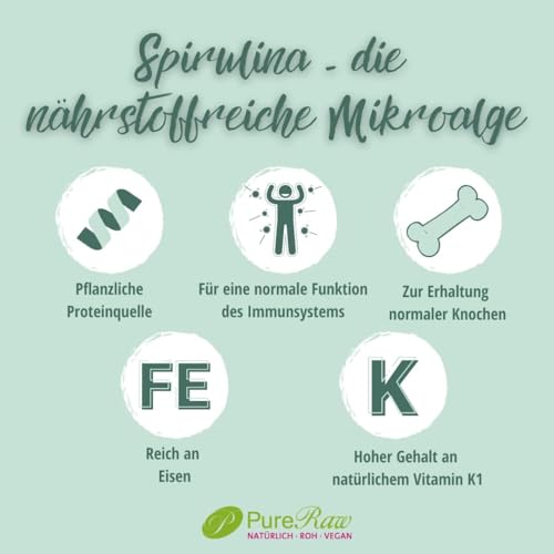 Bio Spirulina Pulver (Roh Vegan) Spirulinapulver Spirulina Algen - Algenpulver Superfood Algen Greens Supplement Algen Pulver | PureRaw 250g