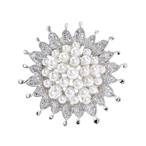 Image of Fashion Women Pearl Diamond Silver brooch jacket sweater Women's Scarf lapel brooch dress fabric hat bag and other accessories